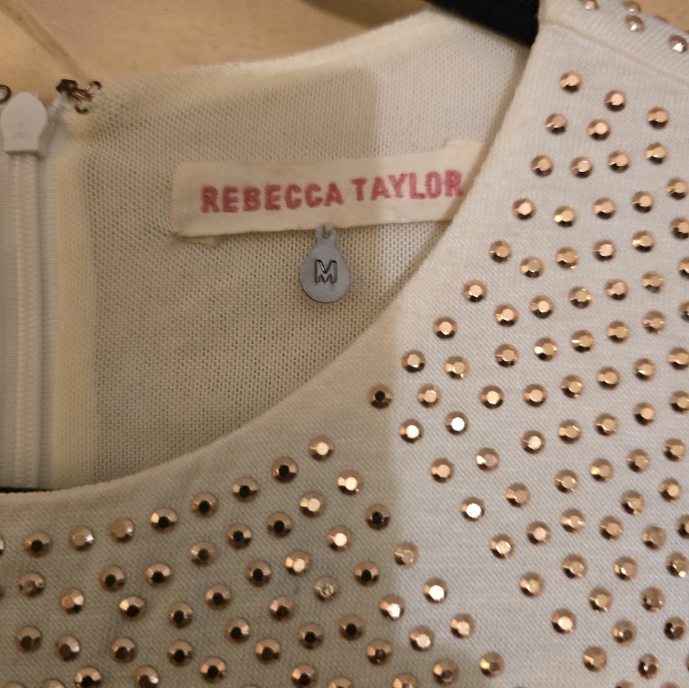 Rebecca Taylor Nailhead rose gold pink studded cream Sheath Dress. Med.Pink/Whit - Picture 3 of 8